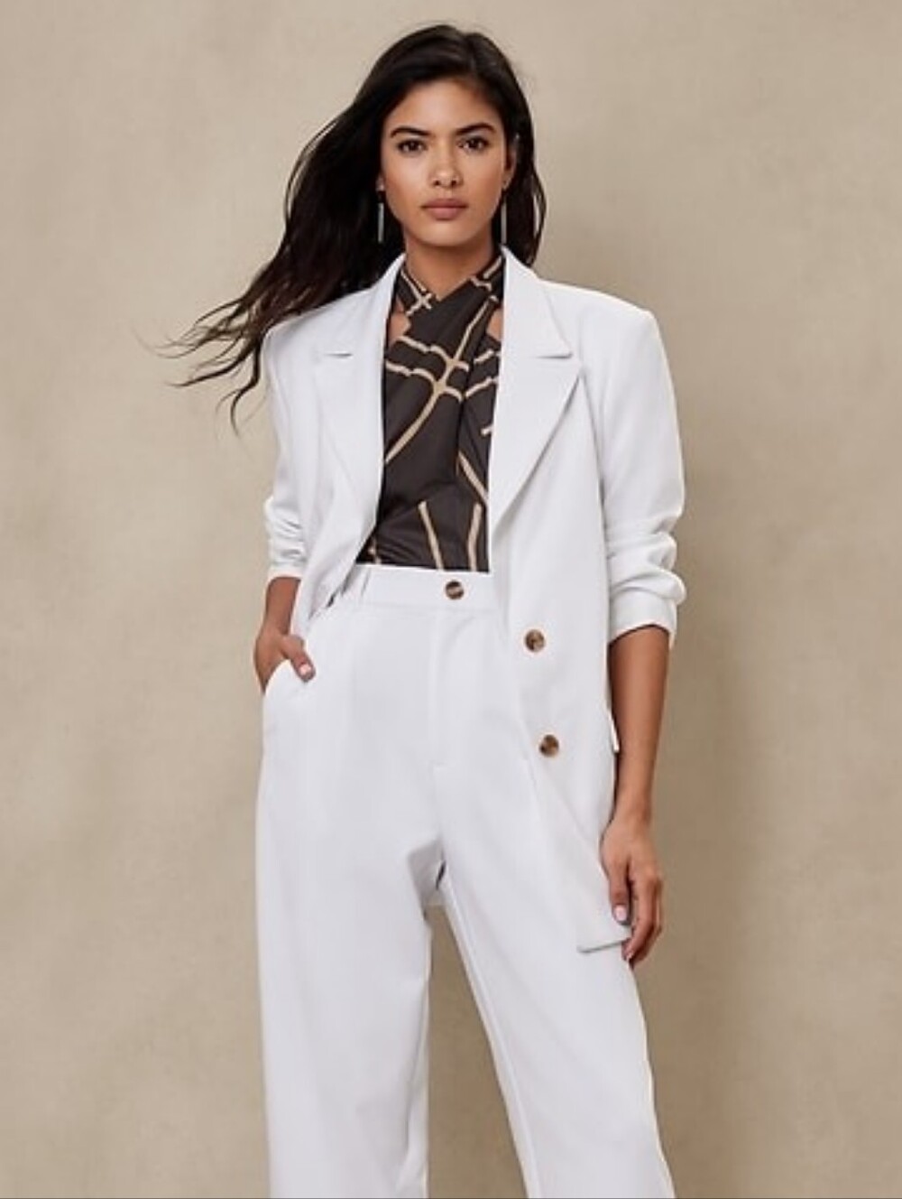 Banana Republic Factory Longline Boyfriend Blazer Jacket White Size 12